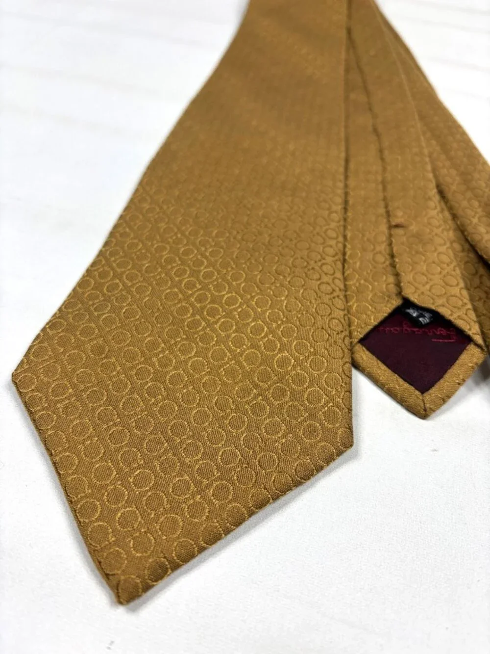 Vintage 90s Salvatore Ferragamo Silk Tie Gold Gancini Monogram Italy Old Money - Picture 3 of 7